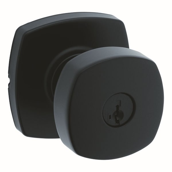 Arroyo Knob with Midtown Rose Entry Door Lock SmartKey with 6AL Latch, RCS Strike Matte Black Finish